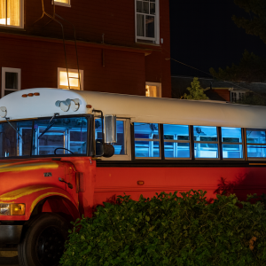 red bus, at Sou'wester