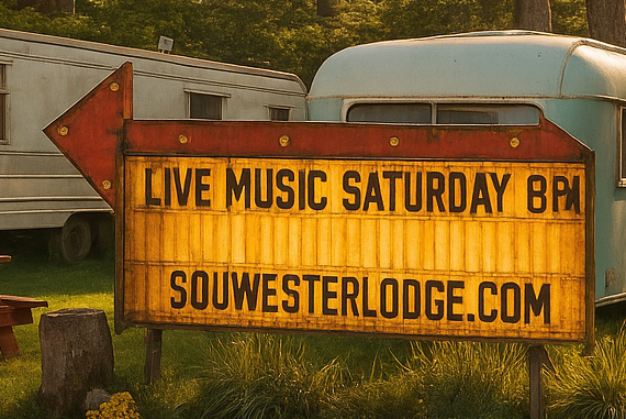 Sou'wester trailers with sign that says Sou'wester live music Saturday