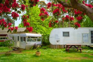 two trailers under trees at the Sou Wester resort in seaview washington