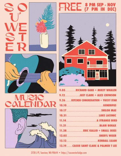 Sou'wester music calendar poster listing free 8pm concerts from September through December